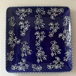 Temp-tations By Tara Hand Painted Floral Lace Blue Square Plate Platter Sold Out. Fixed Price $30.00.