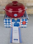 New Emile Henry Dutch Oven Casserole Dish W/lid #84.20 Red/white (3.5QT) Approx. Fixed Price $54.19.