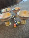 Temptations By Tara Easter Pedestal Bowls Set Of 4 With Spoons Hand-painted. Fixed Price $29.99.