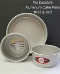 Set Fat Daddio's Anodized Aluminum Pro Series Cake Pans 10X3, (2) 6X3. Fixed Price $38.00.