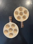 (set Of 2) Emile Henry France Baking Dish Escargot Quail Egg Vintage Brown Cream. Fixed Price $25.00.