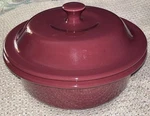 Pampered Chef Round Covered Baker #1364 Stoneware Cup Cranberry. Fixed Price $37.99.
