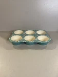 Vintage Pioneer Woman Ceramic Muffin Or Cupcake Pan Teal Green With Flowers. Fixed Price $29.00.