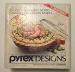 Vintage Pyrex 1987 6230-CB 1.5 Qt Knob Covered Casserole Rattan Basket Nib. Fixed Price $25.00.