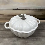 Creuset Enameled Cast Iron Figural Pumpkin Cocotte 4 Qt. White Silver Scuffed. Fixed Price $339.95.