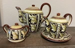 Temptations By Tara Set W/ Teapot, Lidded Creamer, Sugar Bowl & Saucer. Fixed Price $19.99.