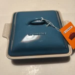 Authentic Le Creuset Square Shallow Bake Dish With Lid In Lapis. Fixed Price $120.00.