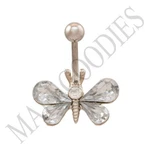 B118 Clear Butterfly Gem Crystal Cubic Zirconia Stone Belly Navel Ring Sur Steel. Fixed Price $7.95.