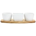 Gibson Elite Gracious Dining 4 Piece Fine Ceramic Tidbit Dish Set With Acacia Wo. Fixed Price $43.38.