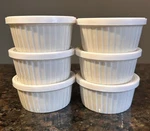 Cac Cream Souffle Ramekin Quiche Baking Dish Ribbed 3.5 W/ Lids Set Of 6 4OZ. Fixed Price $24.99.