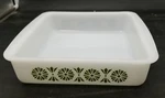 Glasbake Retro J 2428 Casserole Dish Made Usa 8" X Green Floral Vtg. Fixed Price $13.49.