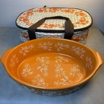Temptations Oval 3 Qt Casserole & Insulated Tote Floral Lace Basket Weave Spice. Fixed Price $35.99.