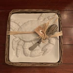 Mud Pie Crab Cheese Set In Willow Holder Rare 8 Plate, 9 Basket. Fixed Price $42.00.