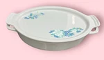 Creuset Stoneware Lotus Koi Oval Casserole Dish W/ Platter Lid (vapeur) Nib. Fixed Price $175.00.