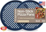 Bakkenmaster Round Perforated Pizza Pan 2-PACK Carbon Steel Nonstick Blue. Fixed Price $24.99.