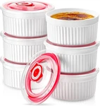 Mfacoy Ramekins With Lids Set Of 6, 8 Oz Porcelain Creme Brulee Souffle White. Fixed Price $20.41.