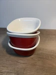 Set Of 3 Corningware Etch Bake Red Square Casserole Bowl Stoneware 7 Oz. Fixed Price $24.99.