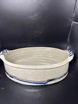 Studio Art Pottery Oval Baking Dish Cr Me/blue Stoneware 12 X 7 Signed. Fixed Price $21.99.