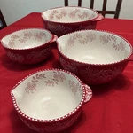 Red Nesting Bowl Set 4, Mix Measure Pour Ceramic Pieces, Temptations. Fixed Price $59.00.