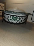 Vintage 80S Stoneware Casserole Dish With Lid, Green Heart Pattern, No Name. Fixed Price $18.00.