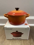 "flame" 8 Oz Mini Round Cocotte Le Creuset Petite Dutch Oven Nwt Volcanic Orange. Fixed Price $45.99.