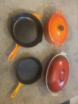 Creuset Enameled Cast Iron 4PC Dutch Oven Lid Skillet Induction. Fixed Price $395.00.