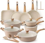 Sensarte Non Stick Cookware Set Ceramic Taupe Explosion-proof Glass 26 Pcs. Fixed Price $119.00.
