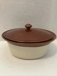 Paula Deen Collection Design Stoneware Casserole With Lid 3.5 Qt. Brown & White. Fixed Price $28.00.
