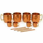 100% Copper Mule Set 4 Mugs, Mini Shot Glasses, Straws, Brass Handles. Fixed Price $59.95.