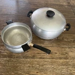 Wear Ever Vtg Aluminum Pots Pans Double Boiler No Lid Soup W/ 4102 4025. Fixed Price $45.00.