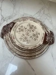 5 Temptations By Tara Ovenware Green Floral Lace Serving Plates Stacking Handled. Fixed Price $39.99.