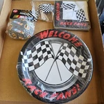 Welcome Race Fans Checkered Party Supplies Baking Cups Plates Napkins Flags. Fixed Price $13.49.