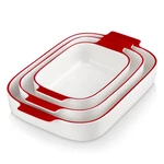 Malacasa Casserole Dishes For Oven, Ceramic Baking Set White-red Trim. Fixed Price $87.99.