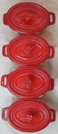 Set Of 4 Martha Stewart Red Enamel Cast Iron Mini Oval Cocotte Dutch Oven & Lids. Fixed Price $84.99.