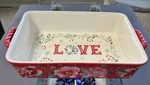 The Pioneer Woman 9 X 13 Rectangle Love Baking Dish Casserole Red Trim. Fixed Price $27.50.