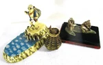 3 Japanese Miniature Figures, Pair Mud-men, Plastic Fisherman, Basket W/fish. Fixed Price $10.00.
