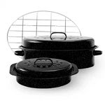 Enamel Roasting With Lid And Rack 13" 18"GRANITE Roaster Pans Set Ra.... Fixed Price $124.01.