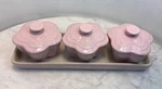Creuset Of 3 Stoneware Pink Petite Ramekin Fleur Collection W/tray. Fixed Price $95.00.