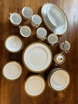 Vintage Sango Japan Carlisle 3716 China 57 Piece Set Platinum Trim Mcm. Fixed Price $249.00.