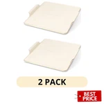 2 Pack Thyme & Table 15IN Square Ceramic Baking Stone White Ribbed Handles. Fixed Price $49.99.