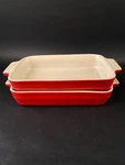 Creuset Stoneware Baking Casserole Dish Red 10"X7" Rectangular Lot Of 2. Fixed Price $60.00.