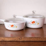 Corningware Floral Skillet Set 2 Pcs P-83-B, P-81-B Lids Vintage Made Usa. Fixed Price $79.99.