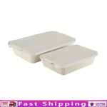 2-PIECE Stoneware Baking Dish Set Oven Safe Non-stick Ribbed Design W/ Lids. Fixed Price $51.74.