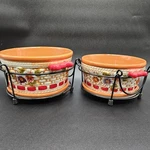 Temptations Ovenware By Tara Red Ribbons & Rattan Dish Set Of 2 Trivet Lid Rack. Fixed Price $26.98.