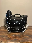 Temptations Tara Black With White Dots Hen Chicken Casserole W/rack Farmhouse. Fixed Price $55.00.