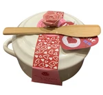 Wild Eye Designs Brie Cheese Baker Cream Pink Rose Top Lid Wooden Spatula 5.5. Fixed Price $19.00.