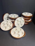 Hall #1154 Brown Drip Glaze Escargot/egg/mushroom Cooking/serving Dish Made Usa. Fixed Price $16.00.