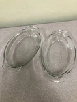 Anchor Ovenware Baking Dish 16OZ Oval Eared Casserole Clear Glass 9 1/4" SET/2. Fixed Price $22.50.