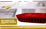 Chalet Kitchen Collection Ceramic Rectangular Baker Serving Dish Red Black Plaid. Fixed Price $44.99.