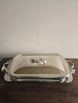 Godinger Silverplated 3QT Casserole Set Frame Lid Removable Glass Baking Dish. Fixed Price $43.99.